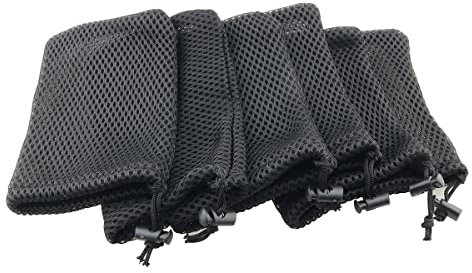 ZCZQC 6pcs Cell Phone Nylon Mesh Drawstring Pouch Bags Black Mesh Mobile Phone Data Cable Charger Storage Pouch Bag Portable Organizer