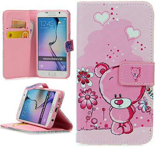 Handy Lux® Schutz Hülle Tasche Kartenfächer Flip Case Etui Cover Involto Motiv Design Hülle BookStyle für Apple iPhone 13 Pro - Bear Rosa