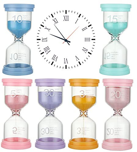 MIVIDE 6pcs Sablier Coloré, 3/5/10/15/20/30 Minutes Sablier Horloge Minuterie, Horloge Sable pour Cadeaux, Cuisine, Bureau, Domicile Déco (6 Couleur)