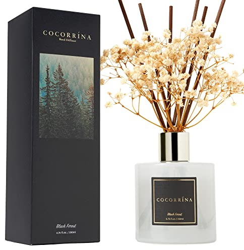 Cocorrína Reed Diffuser Sets, 6.7 oz. Black Forest Diffuser with Sticks Home Fragrance Reed Diffuser for Bathroom Shelf Decor