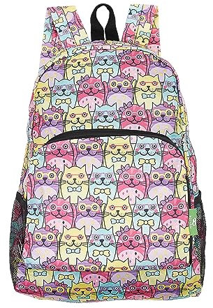 ECO CHIC leichter faltbarer Rucksack | Robuster, wasserabweisender Rucksack | Tagesrucksack zum Wandern, Camping, Reisen | Hergestellt aus recycelten Plastikflaschen (Brillenkatzen Mehrfarbig)