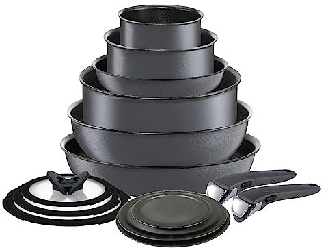 T-fal L817SE74 Ingenio Essential Colors Cookware Set, Aluminum, Gray