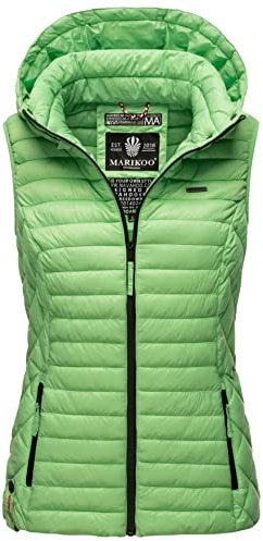 MARIKOO Damen Kapuzenweste für den Übergangs Weste mit Kapuze Steppweste B915 [B915-Hasenp-Jade-Green-Gr.M]