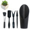 LuckyOpt 5 Stück Mini Gartenwerkzeug mit Reinigungsbürste, Sukkulenten Garten Werkzeug für Garten und Haus Bepflanzung, Indoor-und Outdoor-Pflanzenpflege (Schwarz)
