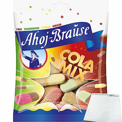 Ahoj Brause Cola Mix Kaubonbon ein buntes Naschvergnügen (150g Packung) + usy Block