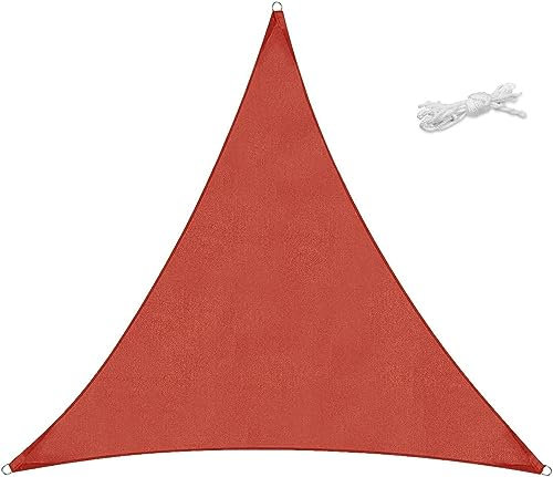 Sekey Sonnensegel Wasserdicht 3x3x3m Dreieckig PES Polyester, Sonnenschutz 95% UV Schutz Windschutz Reißfest Wetterfest, für Balkon Garten, mit Ösen und Befestigungsseile, Rost rot