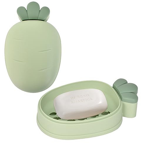 2 Pièces Porte-Savon, Porte Savon avec Drain, Porte-Savon avec Couvercle, Portatif Boîte à Savon, Antidérapant Portes Savons, pour Douche, Salle de Bain, Cuisine, Garder Le Savon au Sec (Vert)