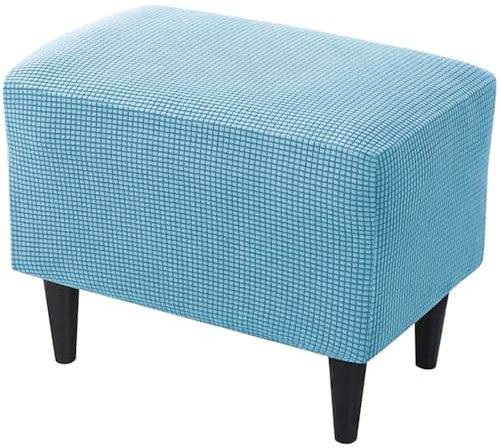Highdi Ottomane Schonbezug Hockerbezug, Karierter Jacquard Stoff Einfar Big Hocker Hussen für Fußhocker, Stretch Bezug Waschbar Ottomane Abdeckung Überzug Hocker Protector (Hellblau)
