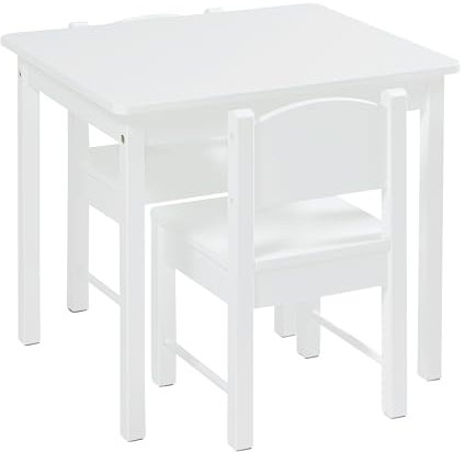 Panana Kindertisch mit 2 Stühlen Kindersitzgruppe Sitzgruppe aus MDF für Kinder, Kleinkinder, Vorschüler, Mädchen und Jungen (Weiß)