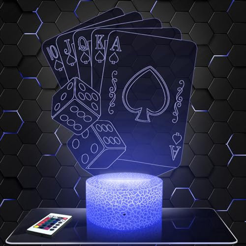 Lampephoto.fr Nachttischlampe - Touch-Nachtlicht Casino Poker-Karten 3D-LED-Lampe Illusion, Geschenkidee Weihnachten Geburtstag Junge und Mädchen Nachttischlampe Kinder- oder Erwachsenenzimmer TOP