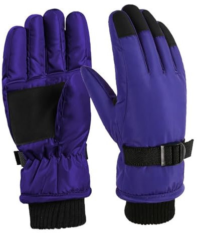 Amagogo Kinderhandschuhe, Handschuhe für kaltes Wetter, Dicke Schneehandschuhe, innere Plüschhandschuhe für Kinder, Wandern, Wassersport, Spazierengehen, lila