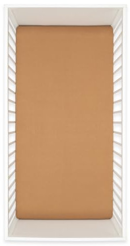emma & noah Baby und Kinder Spannbettlaken, 70x140 cm, Musselin Spannbetttuch für Kinderbett, 100% Bio-Baumwolle, Atmungsaktiv und Kuschelig für Jungen und Mädchen (Karamell)