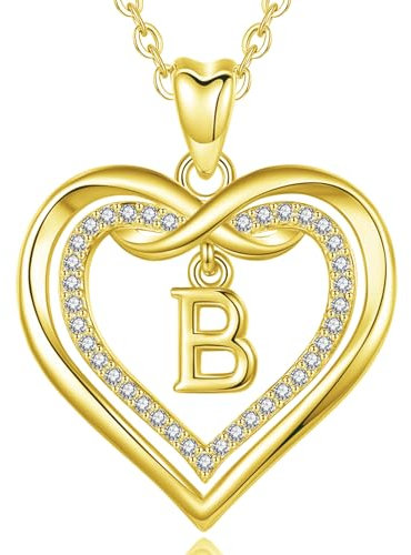 AEONSLOVE Kette mit Buchstaben B Kupfer Gold Herz Buchstaben Anhänger Halskette Damen mit Buchstaben Kette mit Namen Frauen Mädchen Initialen Alphabet Schmuck Geschenk Letter Necklace