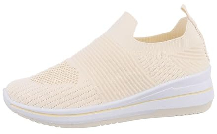 Ital Design Damen Low-Top Sneaker mit Keilabsatz, runde Spitze, Beige, Gr. 38