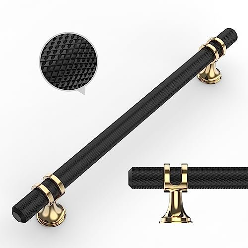 Coinkoly 10 Pack Matte Black and Gold Cabinet Pulls 160MM Hole Centers Kitchen Cabinet Handles Knurled Drawer Pulls Kitchen Cupboard Handles UK0002