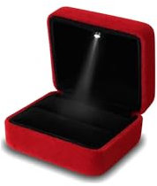 DELALO® Ring Box mit LED Licht - Ringschachtel Ring Samt - Ringschatulle mit LED-Beleuchtung - Für Verlobung, Antrag, Hochzeit (Rot)