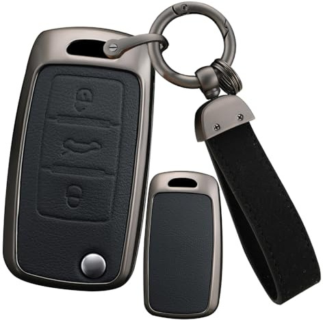 ontto Autoschlüssel Hülle Etui Passt für VW Bora Golf 5 6 Jetta Passat B5 Polo Bora für Skoda Octavia Seat Zinklegierung Leder Schutzhülle Schlüsselcover Schlüsselanhänger 3 Tasten Zubehör-