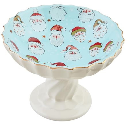 Mud Pie Piatto da portata e insalatiera con piedistallo di Babbo Natale, 11,4 x 14,7 cm, colore blu