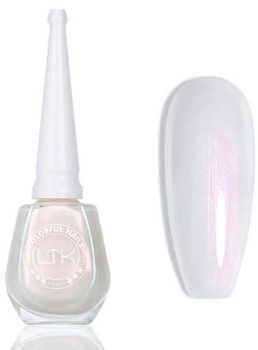 White Nail Polish - Pearl Nail Polish - White Pearl Glitter Nail Polish Reflect Pink Shimmer Flash - High Glossy Shine Long Lasting No Need UV Long Lasting DIY Manicure Nail Art