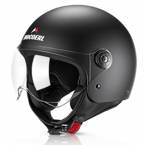 Open Face Motorradhelm für Erwachsene, transparentes Visier, Motorradhelm für Männer und Frauen für Kreuzer Bobber und Chopper Moped, ECE2206 zugelassen, Retro 3/4 Helm