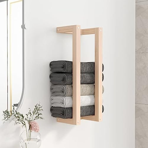 Porte-serviettes vertical pour salle de bain, porte-serviettes en bois massif de pin 23 x 18 x 60 cm, porte-serviettes à fixer au mur avec étagère pour serviettes pliées ou enroulées