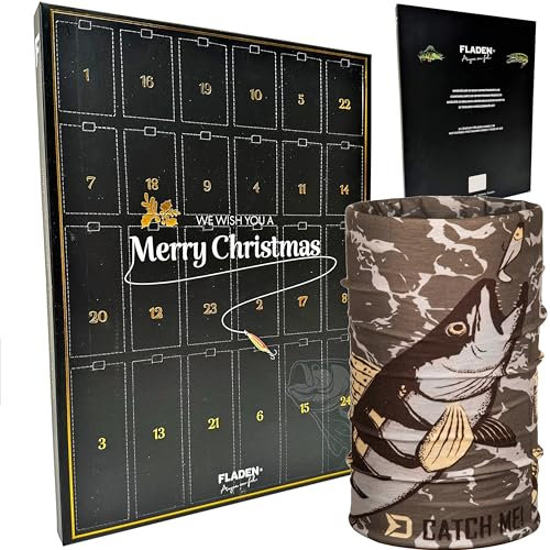 FLADEN Fishing Premium Raubfisch Angler Adventskalender - Hecht Zander Barsch Weihnachtskalender + Multifunktions Tuch im Raubfisch Design
