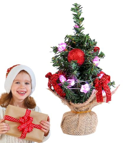 Árbol de Navidad con luz | Árbol de Navidad de mesa con luz LED | Árbol de Navidad pequeño con luz | Árbol de Navidad con base de madera | Árbol de Navidad en miniatura | Árbol de Navidad versátil