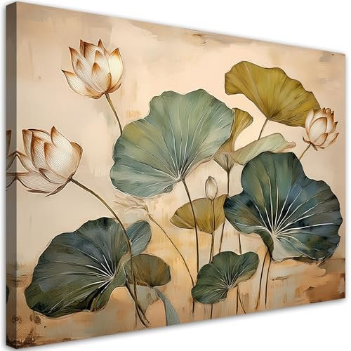 Feeby Leinwand Bilder - Blätter Lilien Pflanzen Blumen - Vlies 90x60 cm - Deko Wohnzimmer - Wandbilder Schlafzimmer - Deko Aesthetic - Wand Deko - Leinwand Groß - Deko Zimmer - Leinwandbilder XXL