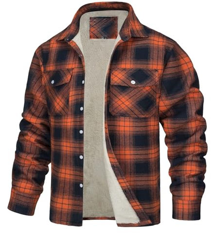 Flanellhemd Herren Warm,Flanellhemd Herren Langarm Men's Shirts Men's Casual Long Sleeved Lapel Plaid Thick Shirt Jacket Cotton Jacket Thermounterwäsche Herren Hemd,Lumberjack Jacke