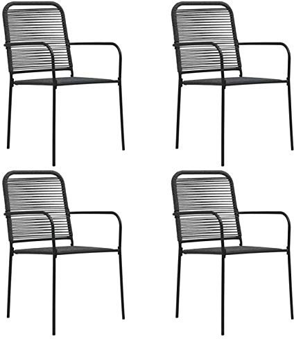 Juroupi Garden Chairs 4 pcs Cotton Rope and Steel Black,Garden Dining Chairs,Outdoor Chairs,Outdoor Seating,Garden Chairs-312156