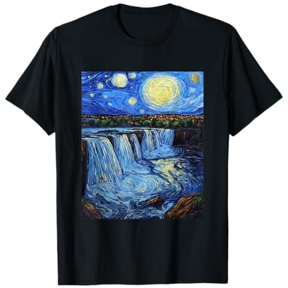 Niagara Falls Waterfall Nature Van Gogh Style Starry Night T-Shirt