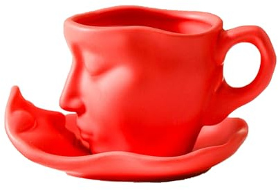Swtgaah Kaffeetasse Untertasse Tassen Set Keramik Becher Geeignet (Rot)