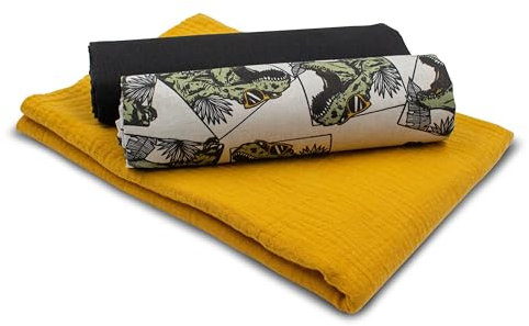 VmG-Store Musselin + Baumwollstoff Set farblich abgestimmt Double Gauze Stoff 100% Baumwollstoff Tex Standard 100 (Set15 Cooler Dino)
