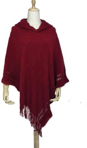 HXRAXINWN Poncho Damen Herbst Und Winter Frauen Quasten Großer Gestrickter Schal Mit Hut Nachahmungskaschmirem Cape Cape Shaw-alkohol-85 * 80 cm