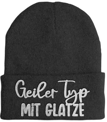 tshirtladen Mütze - Geiler Typ mit Glatze - Beanie One Size - Wintermütze Soft Touch - Spruchmütze bestickt - Farbauswahl, Farbe: Dunkelgrau