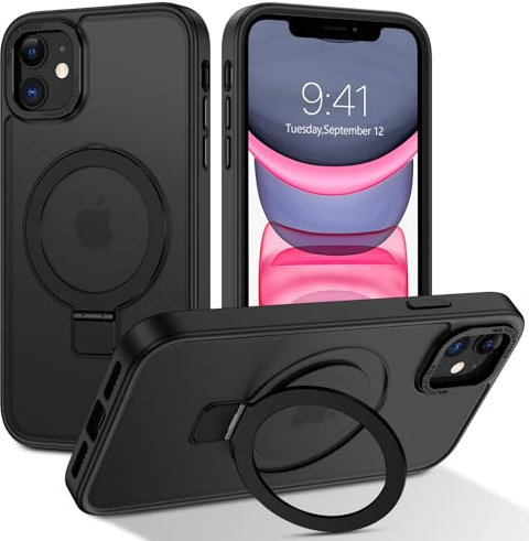 BENTOBEN Magnetic Case for iPhone 11 with Stand [Compatible with Magsafe], Invisible Ring Stand Translucent Matte Back Military Grade Protection Shockproof Cover for iPhone 11, Black