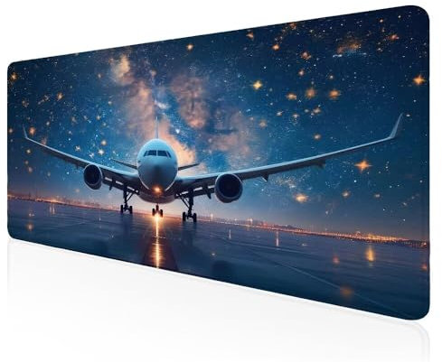 Tapis de Souris Gamer Avion Ciel étoilé Grand Tapis de Souris XXXL de Jeu avec Bords Surpiqués et Dos Antidérapant, sous-Main pour Clavier et Souris, Tapis de Bureau Multifonctionnel 60x30 CM F-11