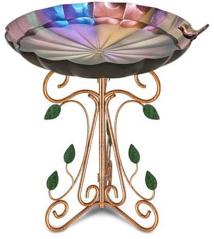 Gouisalin Vogeltränke Stehend für Draußen Garten, Vogelbad Metall Vogelbecken Schüssel Wassertränke, Gusseisen Vogelfutterstation für Hof Rasendekoration (Colorful Gradient)