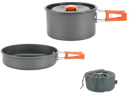 Madlife Garage Camping Cookware Kit,Non-Stick Lightweight Camping Pot and Fry Pan Set with Mesh Bag for Hiking, Backpacking, and Survival