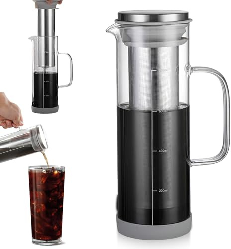 GBKDQQ 800ml Cold Brew Kaffeebereiter, Coldbrew Coffee Maker mit 304 Edelstahlfilter, Brühglas Karaffe mit Ausguss und Glasgriff, geeignet für Eiskaffee, Eistee