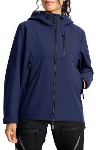 Fiosew - Giacca impermeabile da donna, in pile, antivento, leggera, con cappuccio, Blu mare, S