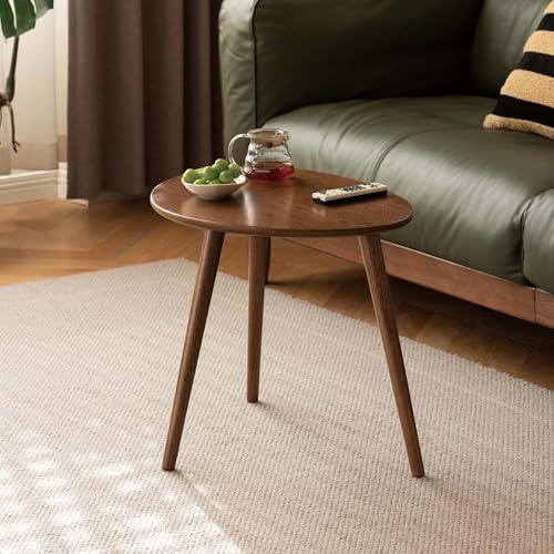 YESWOOD Massivholz Beistelltisch, Couchtische aus Eiche, Ovaler Beistelltisch mit Naturholzbeinen, Kieselsteinform für Wohnzimmer und Balkon, Sofatisch modern, Walnuss, 34T x 50B x 45H cm