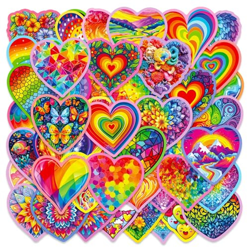 Regenbogen Liebe Aufkleber für Laptop(50PCS),Geschenk für Kinder Jugendliche Erwachsene,Rainbow ästhetisch Wasserdicht Vinyl Stickers für Auto,Motorräder Fahrrad Gepäck Scrapbook,Skateboard Gitarre