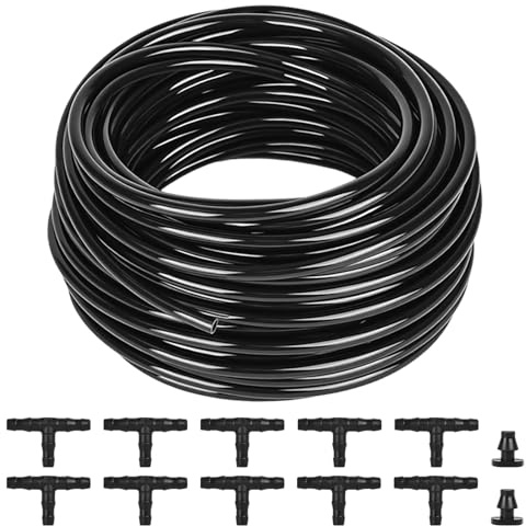 Tuyau d'irrigation miniature de 20 m (4-6 mm), tuyau d'arrosage en PVC avec 12 raccords d'irrigation de 4/7 mm, tuyau d'alimentation pour système d'irrigation automatique de jardin et pelouse