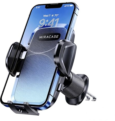 miracase [Double Crochet Métallique Amélioré Support Telephone Voiture | Ne Tombera Jamais, Rotation à 360°, Utilisation à une Main, Compatibilité avec tous les téléphones et les étuis épais