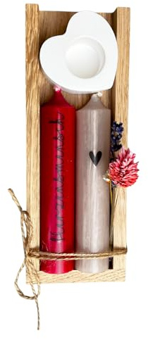 Fräulein Lotti Herzensmensch * Box 2 Kerzen * Geschenk von Herzen * Kerzenständer * Für Frauen * Freundinnen * Geburtstag* Mitbringsel * Trockenblumen