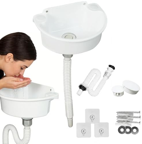 éVier Utilitaire En Plastique, Lavabo Mural Semi-Circulaire Pour Camping Avec Tuyau D'éVacuation De 75cm Gain De Place Pour Salles De Bain Wc InvitéS Jardins Camping Et Chantiers 29,5x21x10,5 Cm