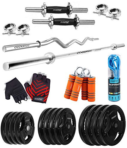 Cockatoo Professional Gym Training (10 Kg to 100 Kg) Home Gym Set with Regular Metal Integrated Rubber Plates (20 Kg)
