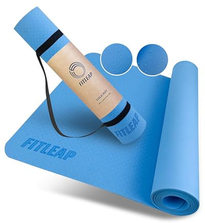 Fitleap Yoga-Matte Pro Blau aus umweltfreundlichem TPE-Schaum. Sehr rutschfeste, schadstofffreie, hypoallergene und hautfreundliche Gymnastik-Matte, Fitness-Matte, Turn-Matte