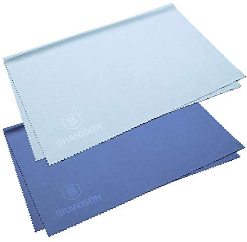 BRANDSON Brillenputztücher XXL (40x30 cm, blau & hellblau, 2 Stück) Brillen Mikrofasertuch groß, waschbar - Mikrofaser Brillentücher, Reinigungstücher für Brille Handy Display etc.